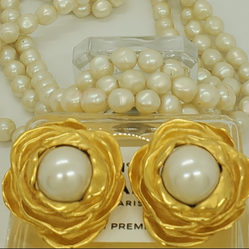 Givenchy Rare Large Flower Pearl Signed Luxurious Earrings